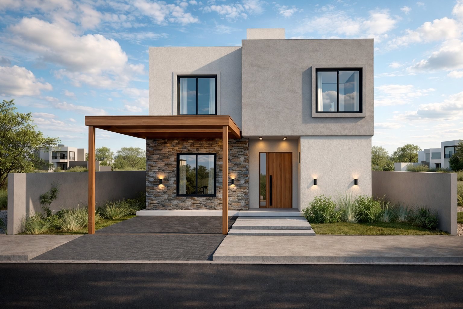 Render del Dúplex Wood Frame Exclusive de dos plantas